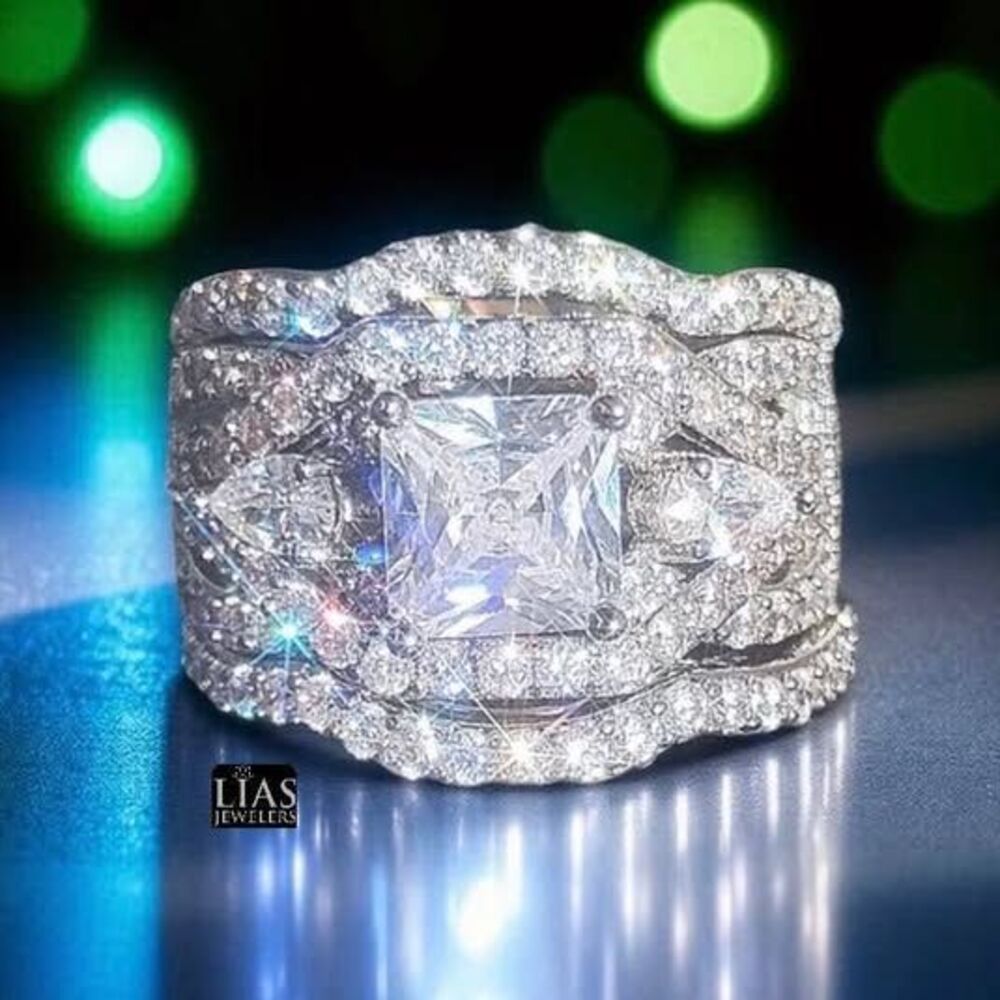 New 18k white gold filled with lab created diamonds wedding ring set